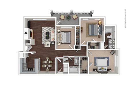 Floor plan for 3 beds, 2 baths, 1436 sqft